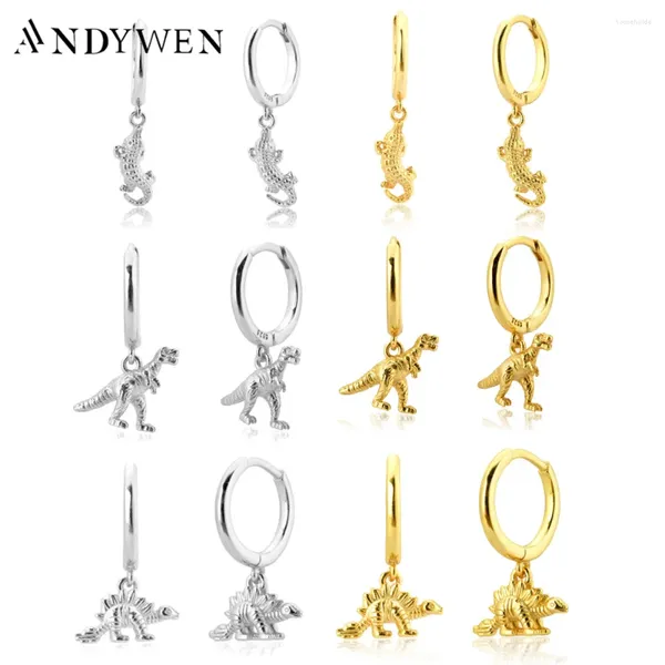 Pendientes colgantes ANDYWEN Colgante de lagarto de plata de ley 925 Colgante de dinosaurio Pendiente colgante Pendiente colgante 2024 Colección Animal Rock Punk Gold