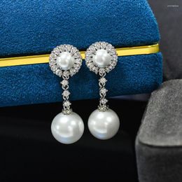 Boucles d'oreilles pendantes Anillos Yuzuk S925 en argent sterling perle goutte pour les femmes étincelant diamant à haute teneur en carbone fête de mariage bijoux fins cadeau