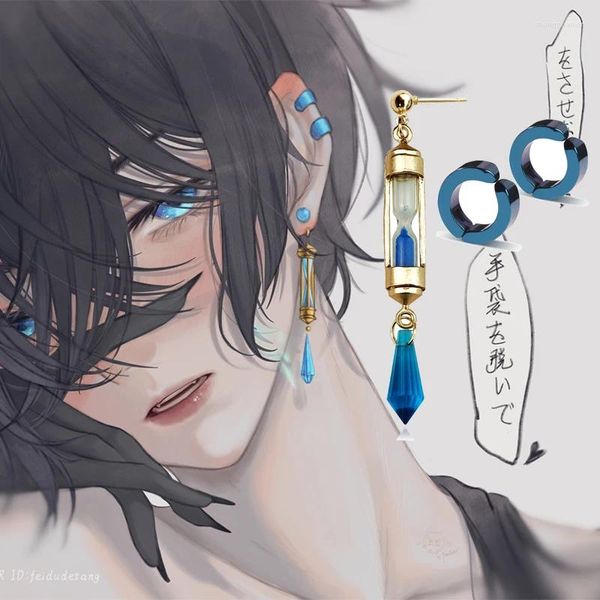 Pendientes de colgación Anime Vanitas El estudio de caso de No Karte Props Hourglass Blue Ear Clip Joya de cosplay para fanáticos