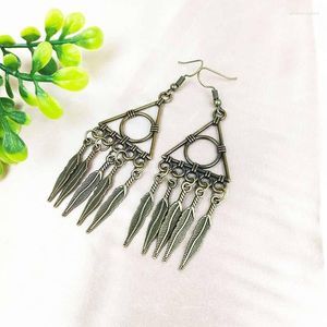 Dangle Oorbellen Antiek Brons Blad Kwastje Voor Vrouwen Jhumka Vintage Etnische Geometrie Driehoek Ronde Drop Oorbellen Boho Sieraden