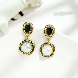 Boucles d'oreilles pendantes en résine Antique, perle en émail noir, pendentif goutte, minimaliste OL, petite oreille pour femmes, vente en gros d'usine