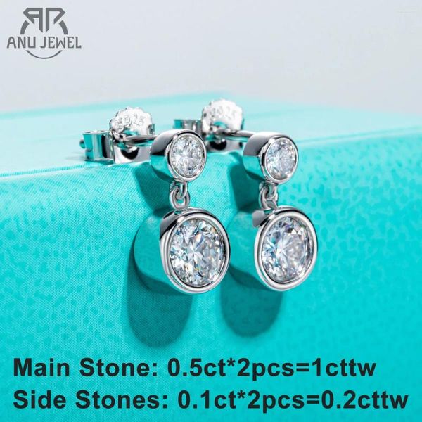 Pendientes colgantes AnuJewel 1.2cttw D Color Moissanite Drop 18K chapado en oro 925 Sterling Silver Stud Bisel Mujeres Regalos al por mayor