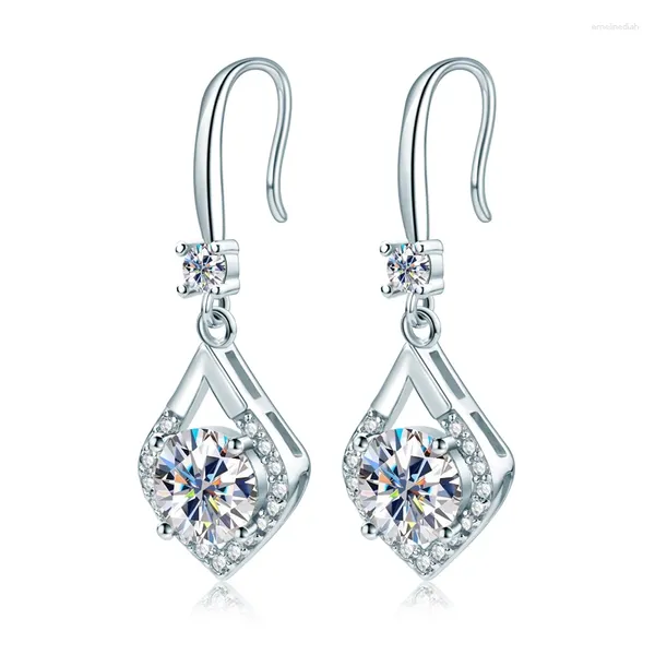 Pendientes colgantes Anziw 2.0ct VVS1 Moissanite Drop Hook mujer Plata de Ley 925 1.0ct joyería fina de compromiso para niñas