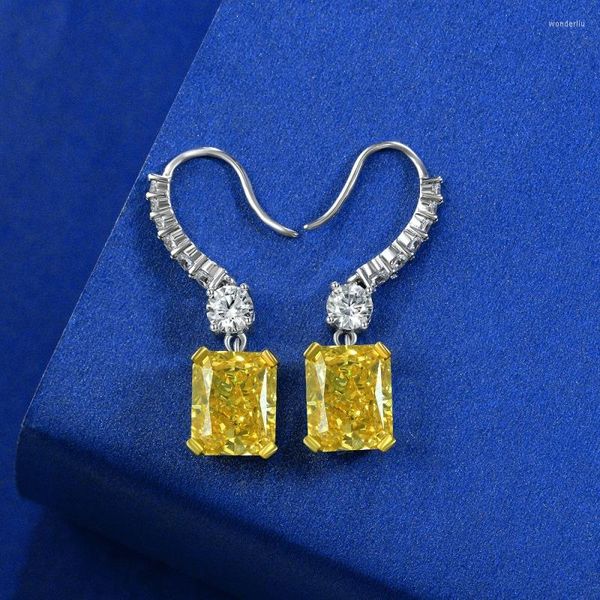 Boucles d'oreilles pendantes Apaison 925 goutte en argent Sterling pour les femmes 8 10mm jaune haute teneur en carbone diamant boucle d'oreille bijoux fins cadeaux en gros