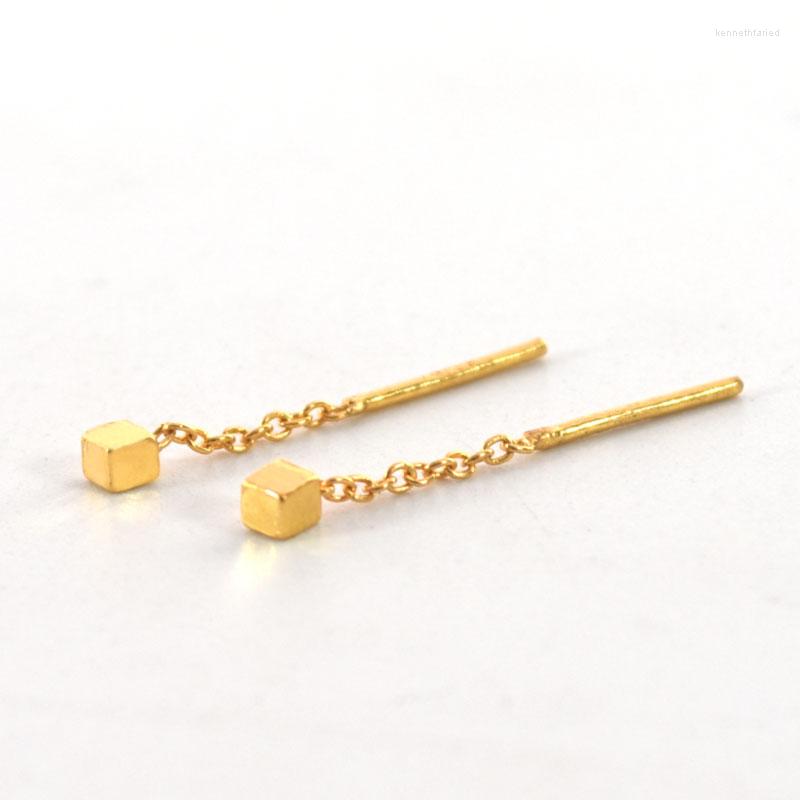 Pendientes colgantes Llegada 24k oro amarillo 999 Geometría larga