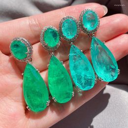 Boucles d'oreilles pendantes arrivée breloques goutte grand pour les femmes Vintage Paraiba Tourmaline émeraude pierres précieuses mariage bijoux fins cadeau