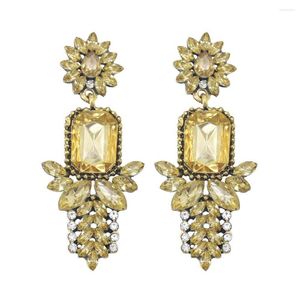 Boucles d'oreilles pendantes en cristal coloré, fleur géométrique en métal, bijoux cadeau pour femmes, haute qualité, pierre Pure claire