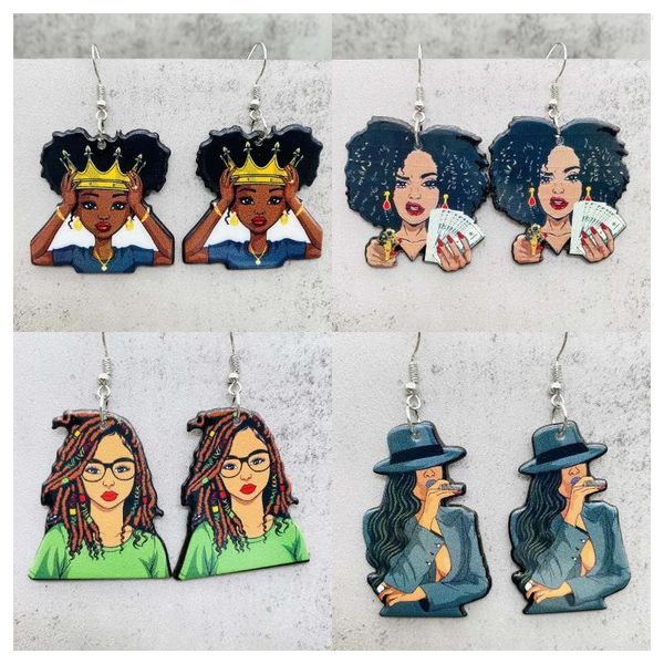 Boucles d'oreilles pendantes en acrylique découpé, couronne de personnage de Figure africaine pour femmes, bijoux uniques, vente en gros