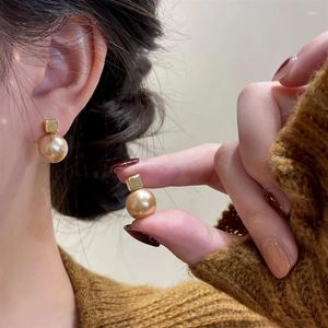 Boucles d'oreilles pendantes pour femmes, bijoux tendance, rond, Champagne français, perle, petit carré, Simple, élégant