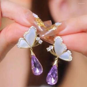 Boucles d'oreilles pendantes arrivée mode métal à la mode goutte d'eau femmes Simple fée papillon élégant violet femme bijoux