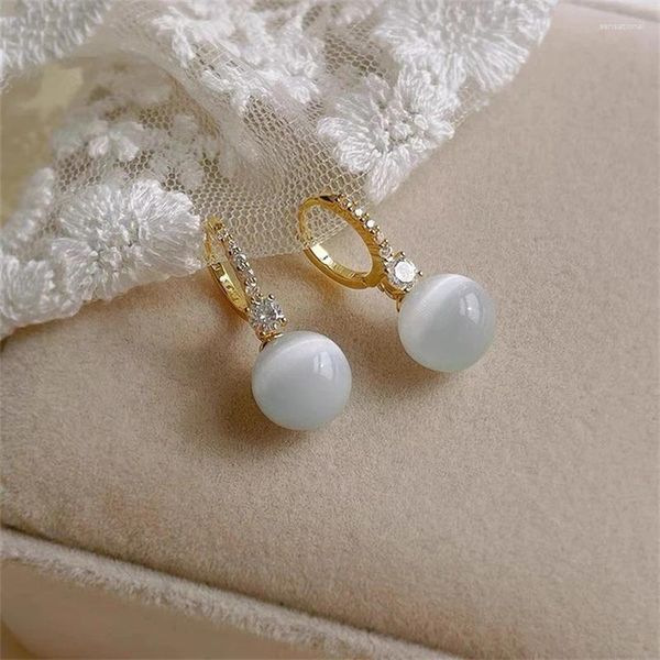 Boucles d'oreilles pendantes pour femmes, perle de verre opale, goutte d'eau, cristal délicat, couleur or, alliage, bijoux à la mode
