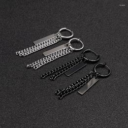 Dangle Boucles D'oreilles Arrivée Corée KPOP Garçons Noir En Acier Inoxydable Stud Barre Carrée Long Gland Pendentif Oreille Clip Pour Femmes Hommes Bijoux