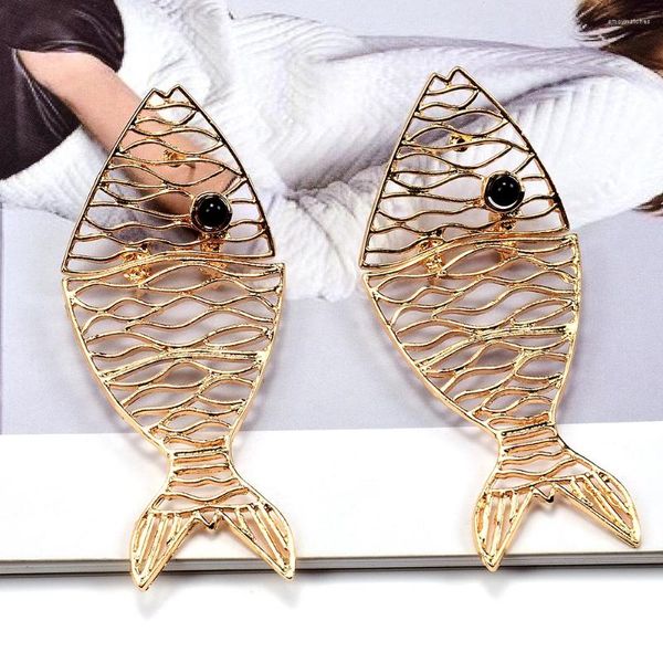 Boucles d'oreilles pendantes en métal pour filles, bijoux de fête uniques, goutte de poisson, couleur or, vente en gros