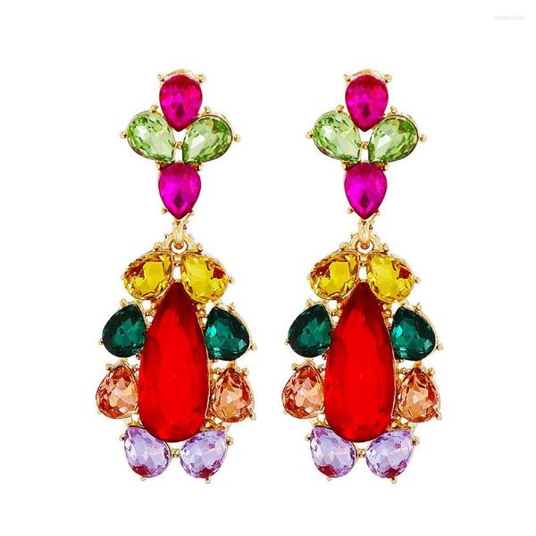 Boucles d'oreilles pendantes pour femmes, style Boho, or, pierres de couleur mélangées, cristaux, bijoux en cristal de bohème