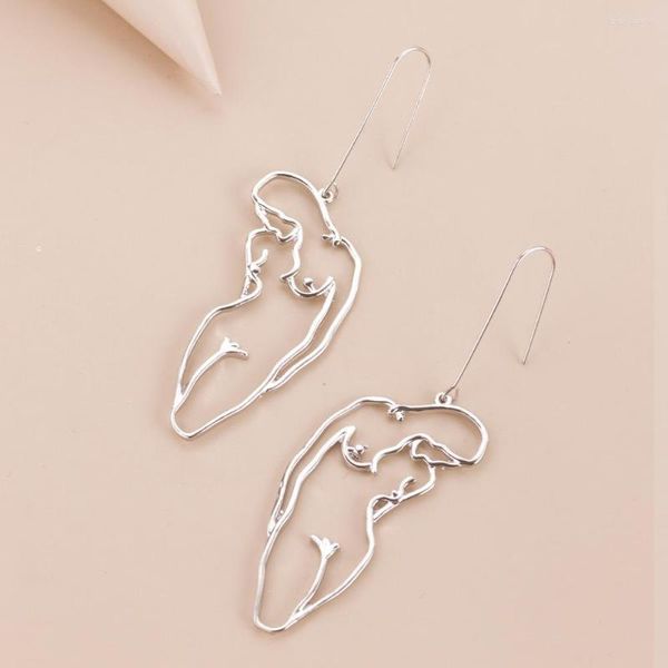 Boucles d'oreilles pendantes Art abstrait corps dame visage liberté originale forme féminine fil pour les femmes grande déclaration bijoux