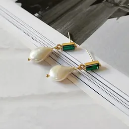 Boucles D'oreilles Pendantes Perle Artificielle Goutte Pour Femmes Géométrique Cristal Vert D'eau Douce