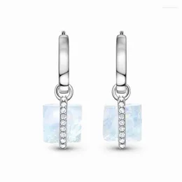 Dangle Oorbellen AsinLove Unieke Echte 925 Sterling Zilveren Zirkoon Vierkante Edelsteen Synthese Maansteen Lange Drop Voor Vrouwen Bruiloft Sieraden