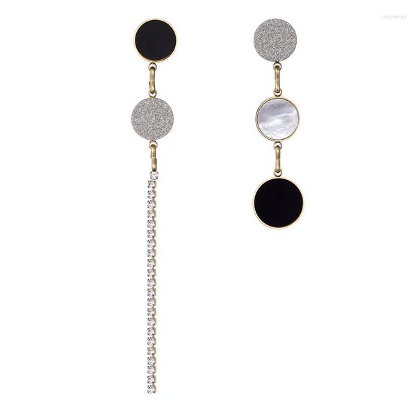 Boucles d'oreilles pendantes Boucles d'oreilles goutte asymétriques Belles coquilles de cristal cassées Cercle émaillé et chaîne Zircon Top Qualité Bijoux Femmes Cadeau