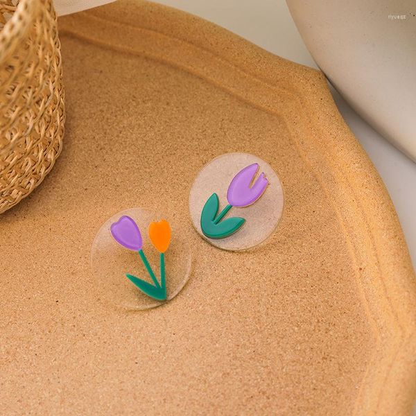Pendientes colgantes asimétricos coreanos dulces flores de resina gota para mujer flor acrílica transparente redonda 2023 regalo de joyas de fiesta