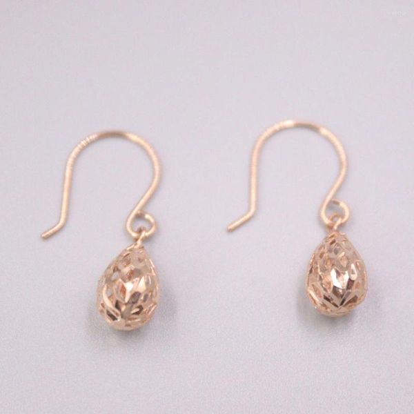 Boucles d'Oreilles Pendantes Au750 Véritable Or Rose 18K Femme Chance Goutte Creuse 1.2-1.4g 24x6mm / Cadeau