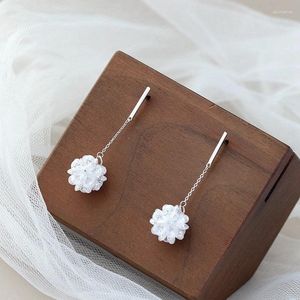 Boucles d'oreilles pendantes en argent Sterling 925 authentique, faites à la main, créatives et élégantes, longues pampilles, pierres précieuses artificielles, boule de neige, cadeau féminin