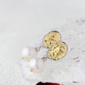 Dange oorbellen Authentiek 925 Sterling Silver Earring ingelegde Natural Freshwater Pearl Trendy Creative18K Gold vergulde vrouwelijke sieradencadeau