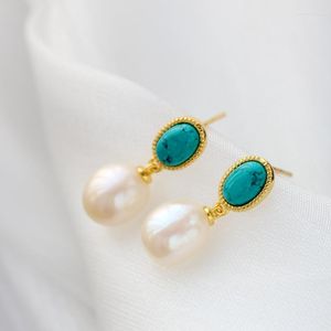 Boucles d'oreilles pendantes authentique 925 en argent Sterling plaqué or 18 carats femmes élégantes baroque perle boucle d'oreille bijoux à la mode cadeau