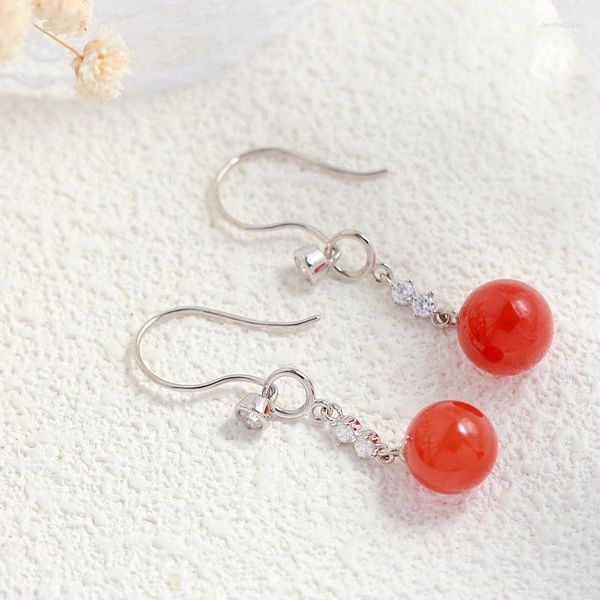 Boucles d'oreilles en peluche authentique 925 argent sterling oreille à oreilles de style rétro Charme de style rétro incrusté d'agate rouge sud