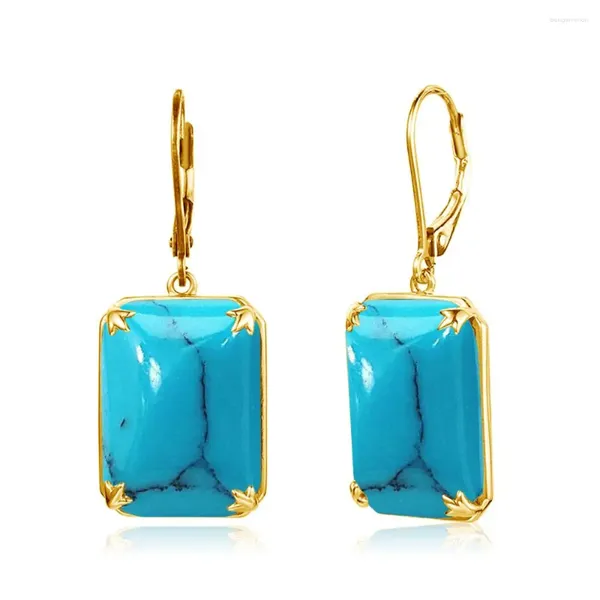 Boucles d'oreilles pendantes en argent Sterling 925 authentique, Turquoise pour femmes, rectangulaires, pierres massives de 13 à 18mm, bijoux uniques tendance