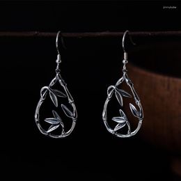 Boucles d'oreilles pendantes authentiques feuilles de bambou en argent Sterling goutte pour les femmes Style Vintage chinois faire l'ancien artisanat bijoux en gros