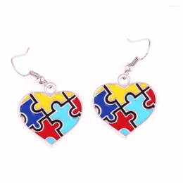 Boucles d'oreilles pendantes sensibilisation à l'autisme espoir coeur charme avec trous puzzle pièce coeurs