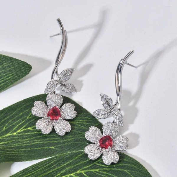 Pendientes colgantes otoño 2024 planta flor Micro conjunto circón para mujeres/niñas espectáculo en vivo joyería para fiesta y boda ER-638