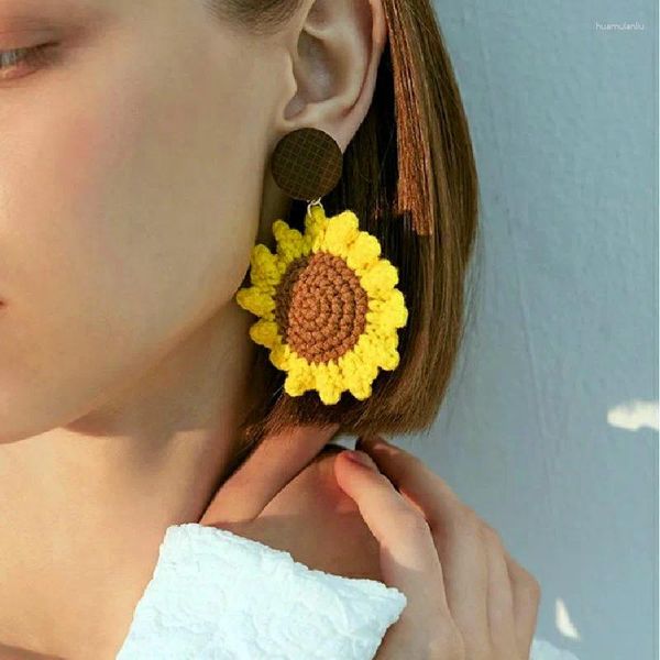 Boucles d'oreilles pendantes automne hiver mode fil tissé tournesol pour femmes personnalité Pendientes