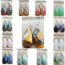 Pendientes colgantes Aventurine Goldstone Bloodstone Bloodstone Unkite Tiger Labradorite Crystal Blue Sand Flourite Beads Eendro WFH1121