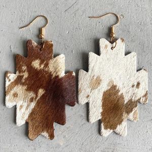 Boucles d'oreilles pendantes en cuir véritable pour femmes, cheveux aztèques, Style occidental, imprimé Animal, motif de vache, léopard, peau de vache, cadeau