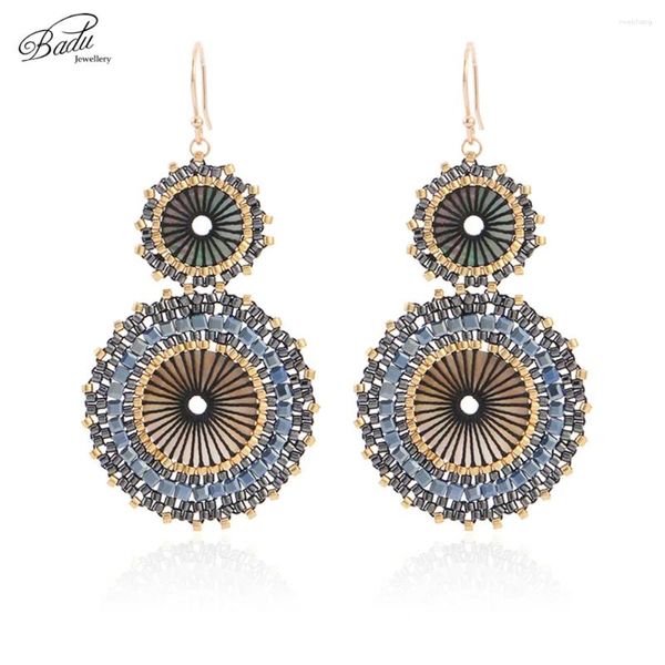 Boucles d'oreilles en peluche badu vintage à la main à la main à double ronde japonais perles de semences crochet pour femmes bijoux de Noël cadeau en gros