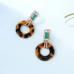 Pendientes colgantes BALANBIU Único grano de leopardo hoja acrílica redonda gota de resina de cristal para mujeres regalos accesorios de color cobre antiguo