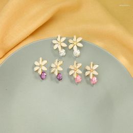 Boucles d'oreilles BALANBIU Unique résine fleur goutte pour les femmes de luxe Zircon couleur or laiton haute qualité bijoux de mode
