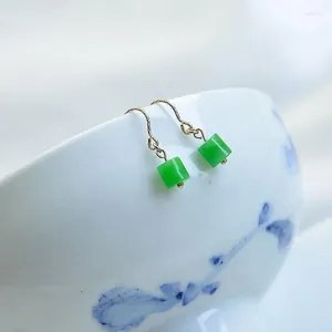 Boucles d'oreilles pendantes en argent Sterling S925, cœur en bambou, Jade Hetian vert As Right Rain, produit Anti-allergie tendance