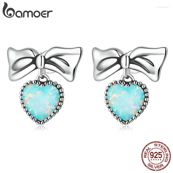 Boucles d'oreilles BAMOER en argent Sterling 925, nœud papillon opale, goutte de cœur d'amour pour femmes, bijoux fins de Style coréen, cadeau de mariage