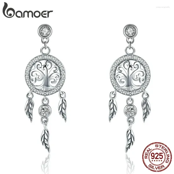 Boucles d'oreilles BAMOER mode 925 en argent Sterling arbre de vie capteur de rêves goutte pour les femmes bijoux Vintage SCE457