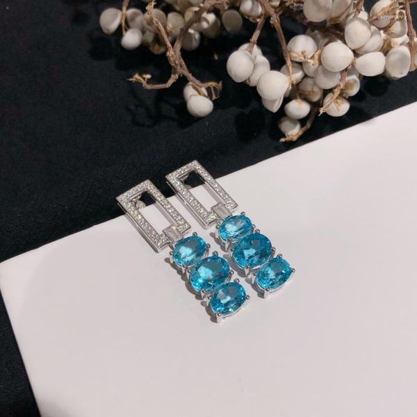 Boucles d'oreilles pendantes Banquet Party Wedding Boutique Jewelry S925 Silver Set Swiss Blue Topaz Femme