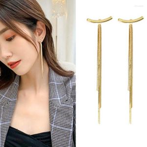 Boucles d'oreilles pendantes en forme de barre pour femmes, fil Long, pompon, Arc brillant, géométrique, mode coréenne, bijoux suspendus, cadeaux