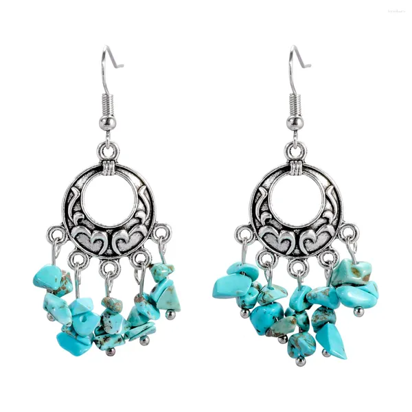 Boucles d'oreilles en peluche baroque pierre naturelle turquoise drop brop-métal vintage Circle pour les femmes 2024 bijoux tendance en gros en gros