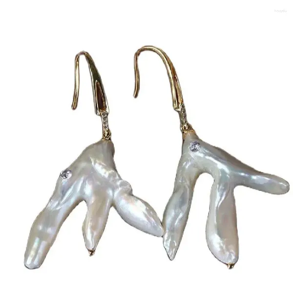 Boucles d'oreilles pendantes baroques naturelles blanches, perles d'eau douce des mers du Sud, argent 925, pieds de poulet