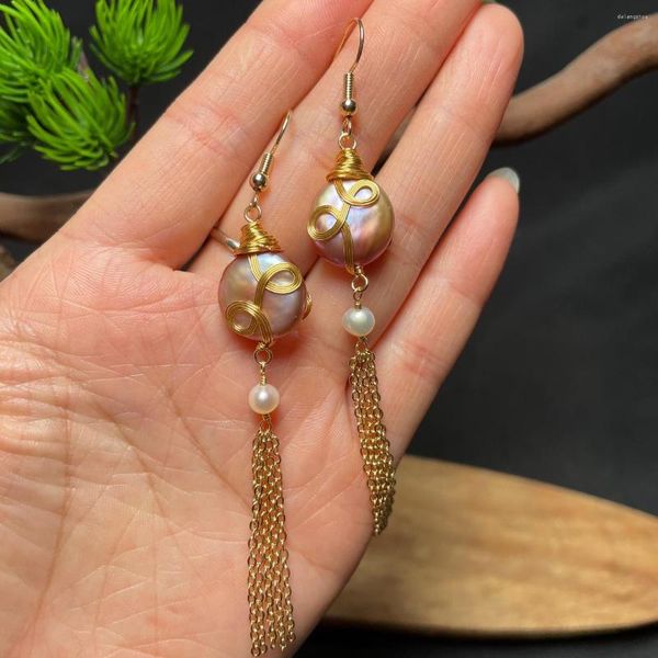Boucles d'oreilles pendantes perles baroques breloques pierres précieuses perlées vrais bijoux en argent 925 cadeaux amulette blanche Vintage pierre sculptée amulettes naturelles