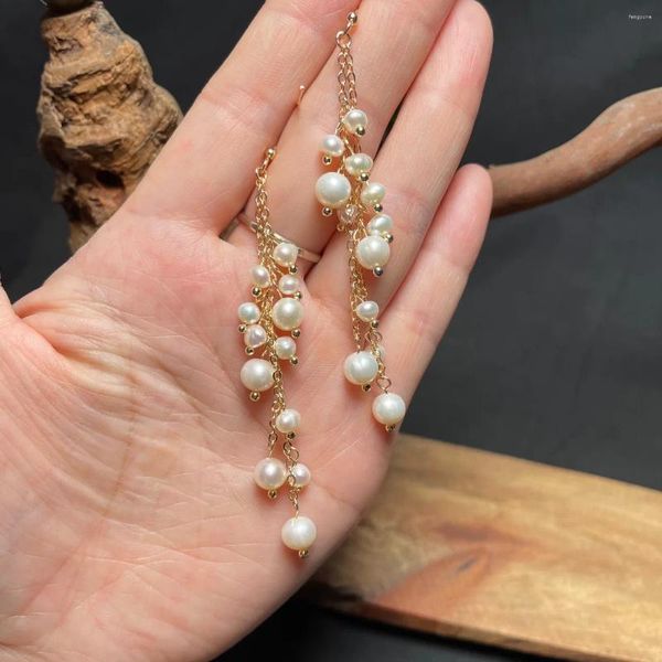Boucles d'oreilles pendantes en perles baroques pour femmes, amulette chinoise de styliste blanc, cadeau naturel, vrais bijoux, breloques à la mode, cadeaux en argent 925 perlé