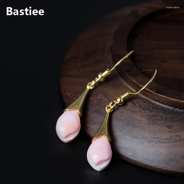 Boucles d'oreilles en peluche Bastiee Gold plaquée rose baisse 925 Bijoux en argent sterling pour les femmes d'oreilles Magnolia Flower Handmade Bijoux