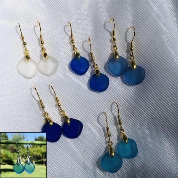 Boucles d'oreilles pendantes en verre de plage, couleur unie, crochet en acier inoxydable, bijoux goutte bleu Royal