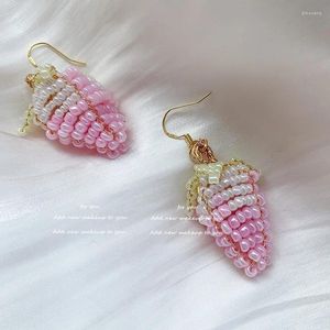 Boucles d'oreilles pendantes en alliage de perles tissées à la main, tridimensionnelles, fraises, mode simplicité, perle de riz bohémien pour femmes
